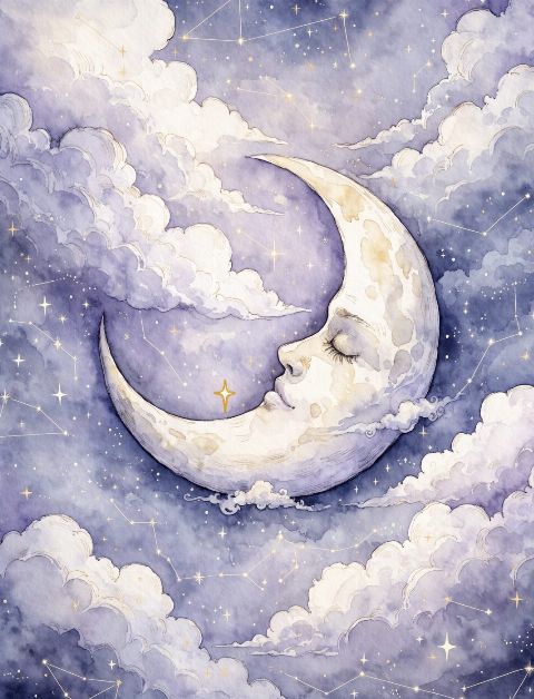 Sleepy Moon — printable digital art preview