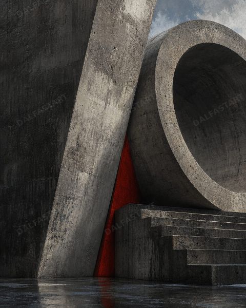 Brutalist Forms Vermilion Joint — printable digital art preview