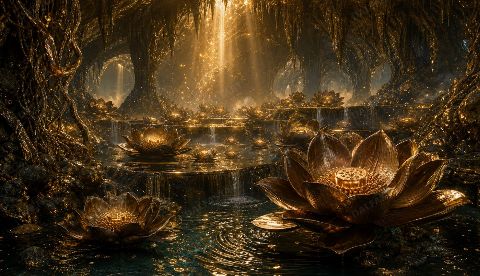 Bronze Lotus Cavern — printable digital art preview