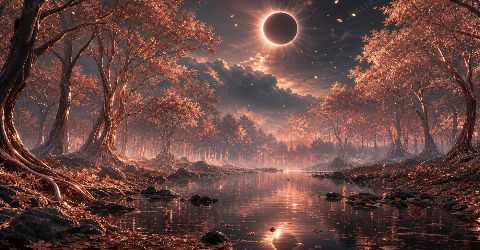 Rose Gold Eclipse Forest — printable digital art preview